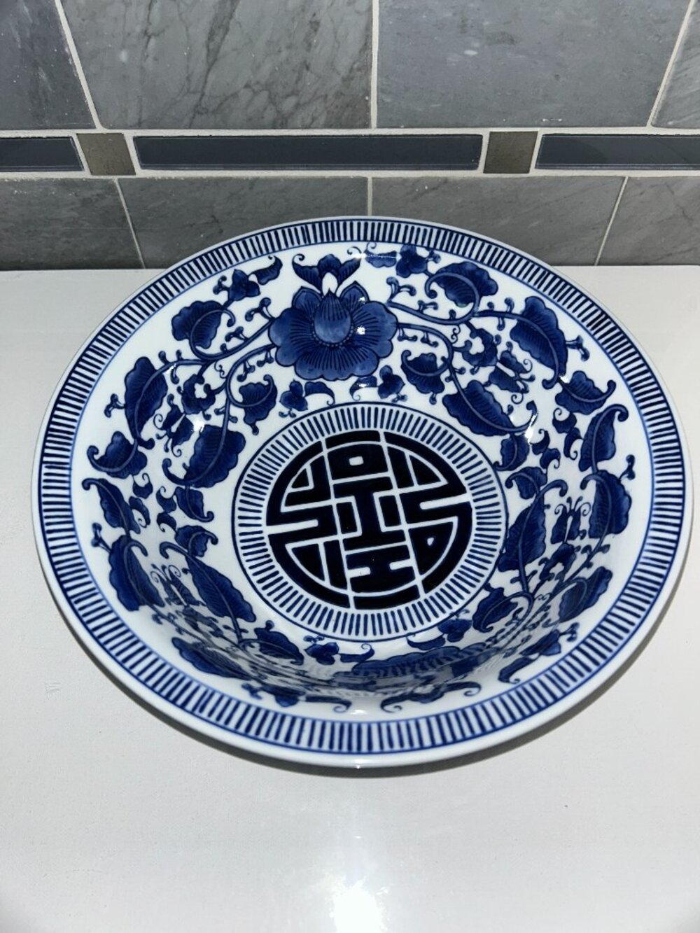 The Bombay Co Blue White Porcelain Bowl, Chinese Floral 10.25"D